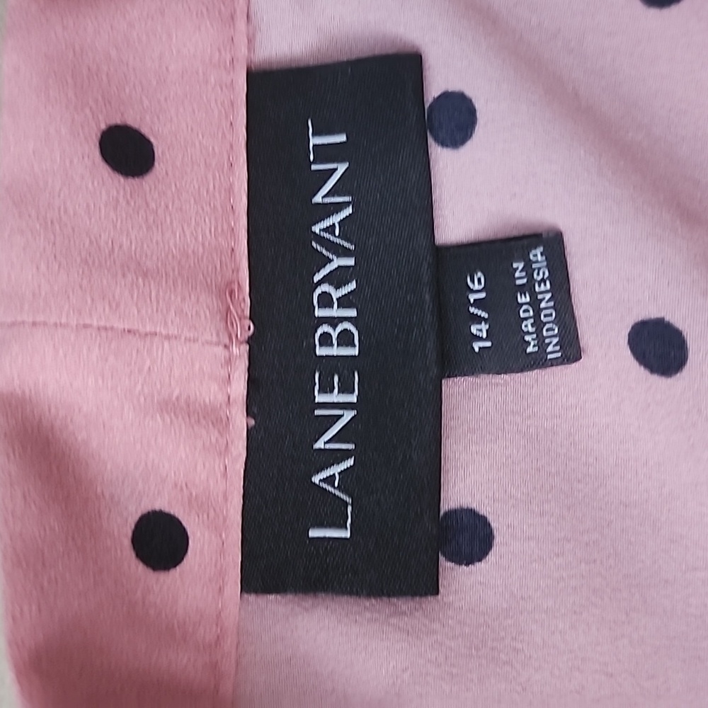 Lane Bryant Pink Polka Dot Tie Neck Blouse Black Dot Long Sleeve Top 14/16 - Picture 5 of 7